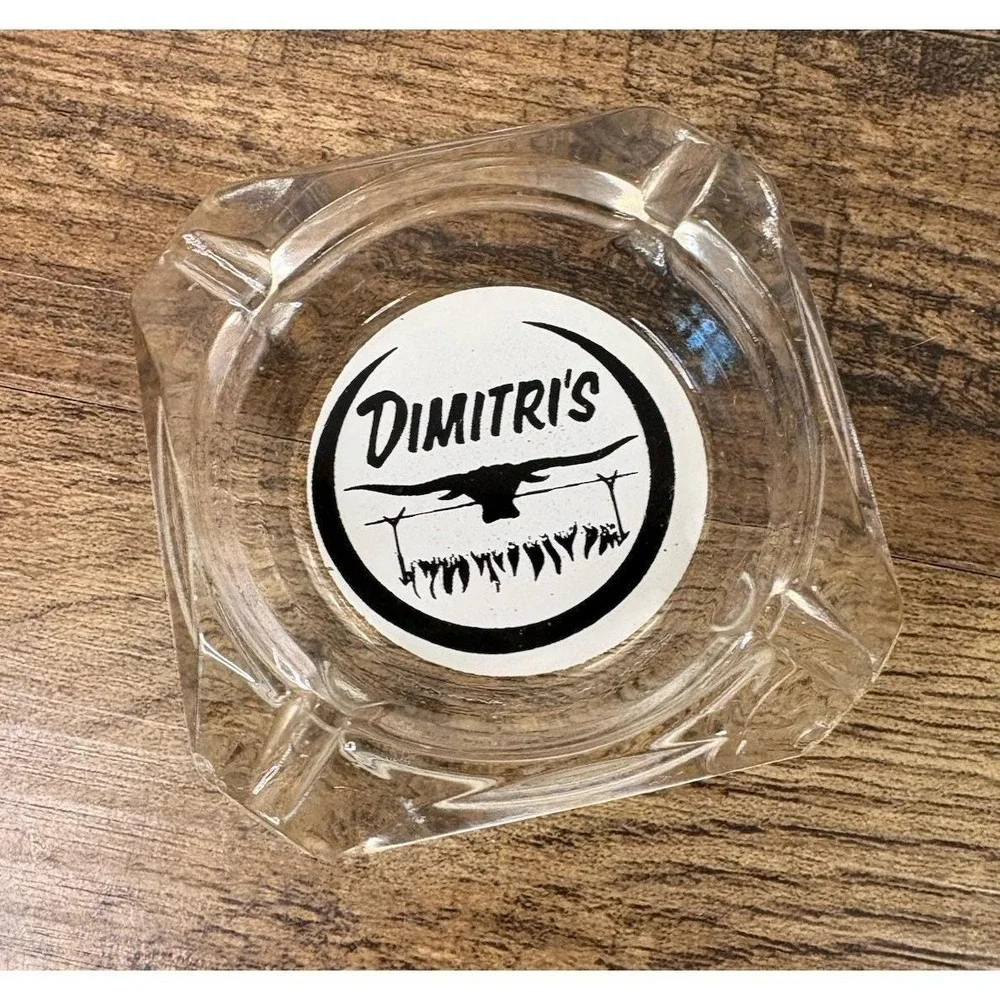 Vintage Dimitri's Glass Ash Tray Bull Horn Horns Cattle Cowboy Restaurant Bar
